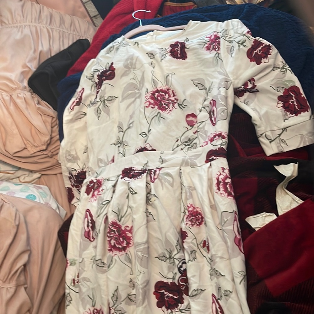 a simple flavor women's floral vintage dress elegant midi dress 3/4 sleeves